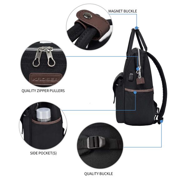 KROSER Rucksack Damen für Schule Laptop Rucksack 15,6 Zoll Schulrucksack Daypack wasserdichte für Universität/Reisen/Business/Arbeit Frauen/Männer, Schwarz