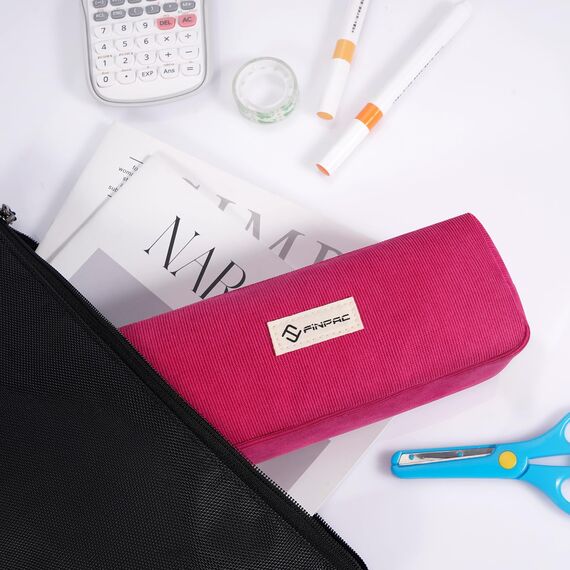 FINPAC Federmäppchen Mäppchen - Große Kapazität Federtasche Stiftetasche Schlamperbox Bleistiftbeutel Schulmäppchen für Schule Büro, Cord-Stoff Magenta