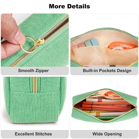 FINPAC Federmäppchen Mäppchen - Große Kapazität Federtasche Stiftetasche Schlamperbox Bleistiftbeutel Schulmäppchen für Schule Büro, Cord-Stoff Grün