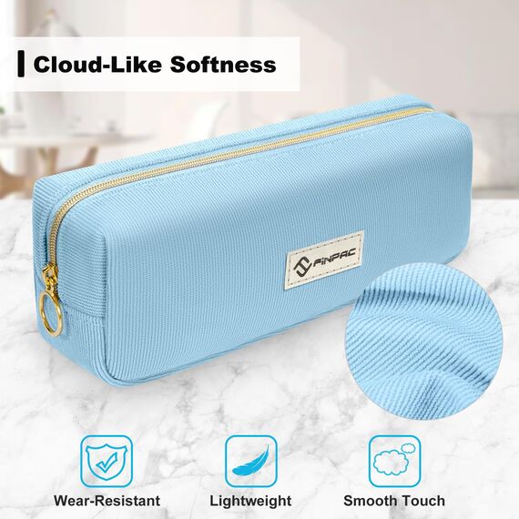 FINPAC Federmäppchen Mäppchen - Große Kapazität Federtasche Stiftetasche Schlamperbox Bleistiftbeutel Schulmäppchen für Schule Büro, Cord-Stoff Blau