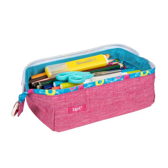 ZIPIT Lenny Federmäppchen für Mädchen, Großes Mäppchen für Schule und Büro, Etui mit breiter Öffnung, Federmappe Rosa