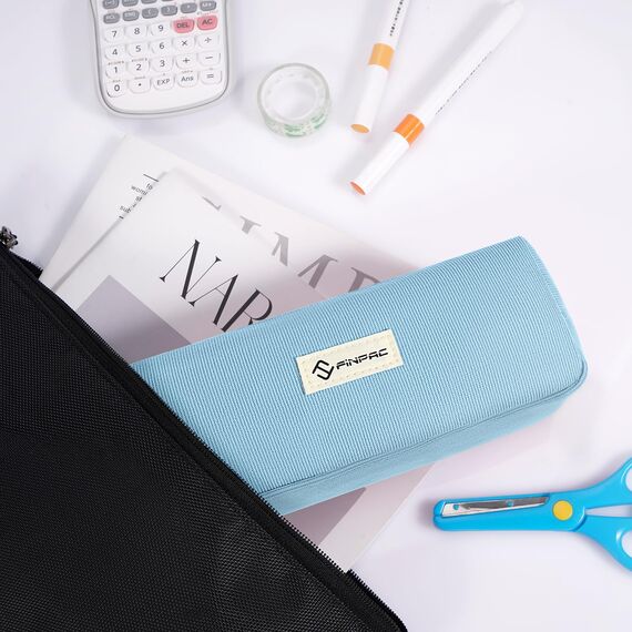 FINPAC Federmäppchen Mäppchen - Große Kapazität Federtasche Stiftetasche Schlamperbox Bleistiftbeutel Schulmäppchen für Schule Büro, Cord-Stoff Blau