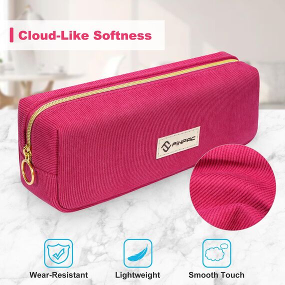 FINPAC Federmäppchen Mäppchen - Große Kapazität Federtasche Stiftetasche Schlamperbox Bleistiftbeutel Schulmäppchen für Schule Büro, Cord-Stoff Magenta