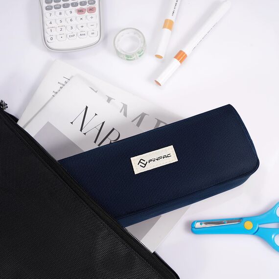 FINPAC Federmäppchen Mäppchen - Große Kapazität Federtasche Stiftetasche Schlamperbox Bleistiftbeutel Schulmäppchen für Schule Büro, Cord-Stoff Marineblau