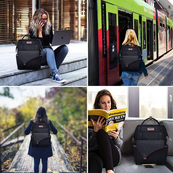 KROSER Rucksack Damen für Schule Laptop Rucksack 15,6 Zoll Schulrucksack Daypack wasserdichte für Universität/Reisen/Business/Arbeit Frauen/Männer, Schwarz