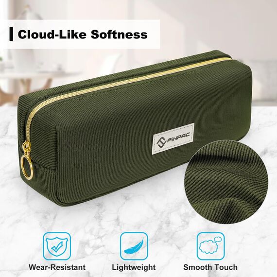 FINPAC Federmäppchen Mäppchen - Große Kapazität Federtasche Stiftetasche Schlamperbox Bleistiftbeutel Schulmäppchen für Schule Büro, Cord-Stoff Olive