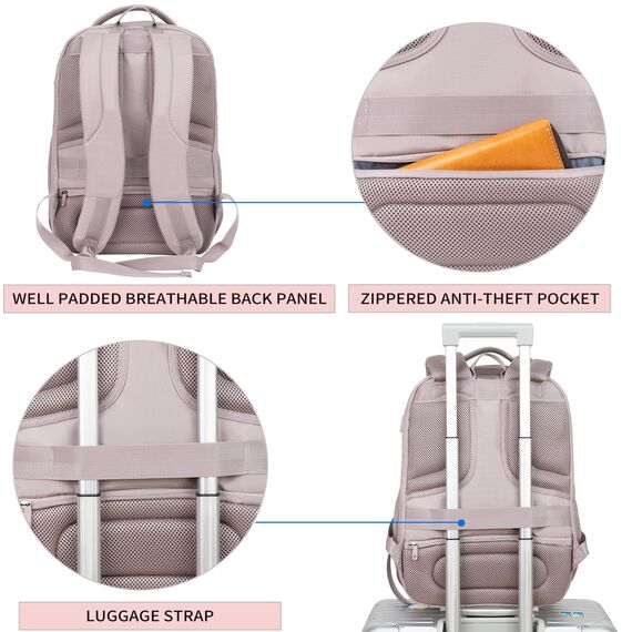 KROSER Laptop Rucksack 17,3'' Business Rucksack Schulrucksack Großer Wasserdicht Taschen Reise Backpack Daypack Mit USB und RFID-Taschen für Herren/College/Männer/Frauen Gestepptes Rosa