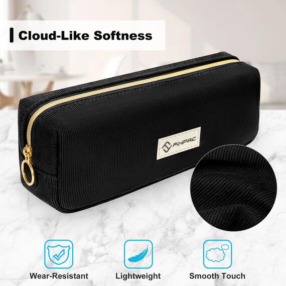 FINPAC Federmäppchen Mäppchen - Große Kapazität Federtasche Stiftetasche Schlamperbox Bleistiftbeutel Schulmäppchen für Schule Büro, Cord-Stoff Schwarz