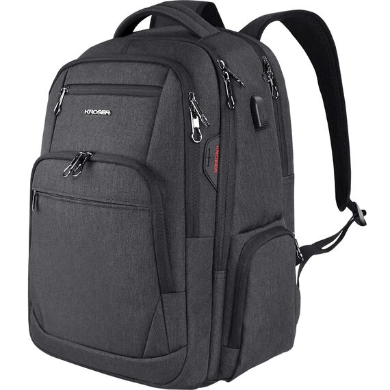 KROSER Laptop Rucksack Herren 17,3'' Business Rucksack Schulrucksack Großer Wasserdicht Taschen Reise Backpack Daypack für College/Männer/Frauen Schwarz MEHRWEG