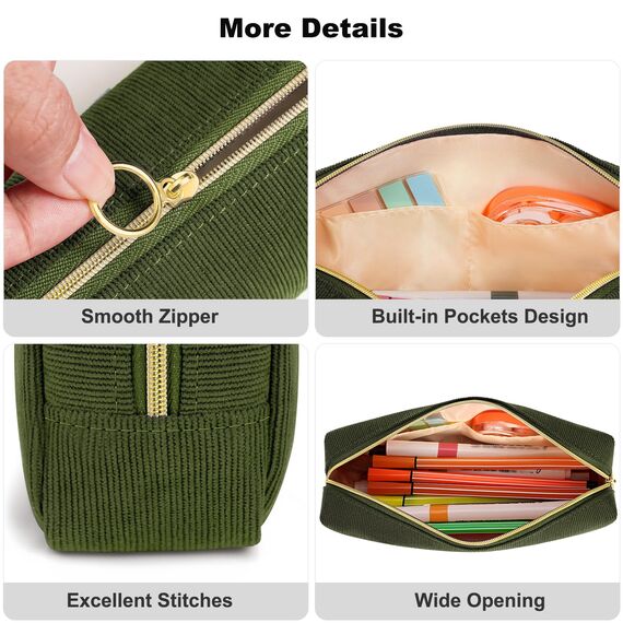 FINPAC Federmäppchen Mäppchen - Große Kapazität Federtasche Stiftetasche Schlamperbox Bleistiftbeutel Schulmäppchen für Schule Büro, Cord-Stoff Olive