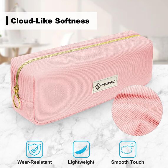 FINPAC Federmäppchen Mäppchen - Große Kapazität Federtasche Stiftetasche Schlamperbox Bleistiftbeutel Schulmäppchen für Schule Büro, Cord-Stoff Rosa