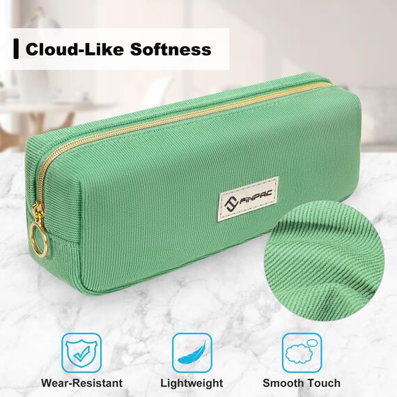 FINPAC Federmäppchen Mäppchen - Große Kapazität Federtasche Stiftetasche Schlamperbox Bleistiftbeutel Schulmäppchen für Schule Büro, Cord-Stoff Grün