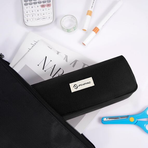 FINPAC Federmäppchen Mäppchen - Große Kapazität Federtasche Stiftetasche Schlamperbox Bleistiftbeutel Schulmäppchen für Schule Büro, Cord-Stoff Schwarz