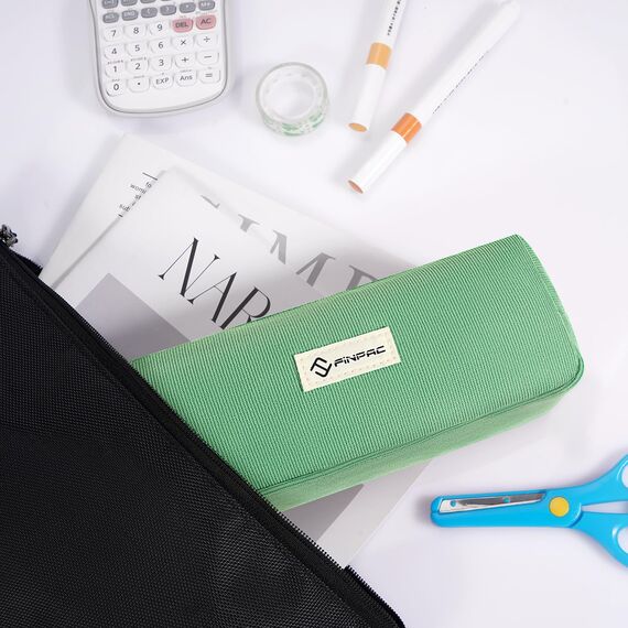 FINPAC Federmäppchen Mäppchen - Große Kapazität Federtasche Stiftetasche Schlamperbox Bleistiftbeutel Schulmäppchen für Schule Büro, Cord-Stoff Grün