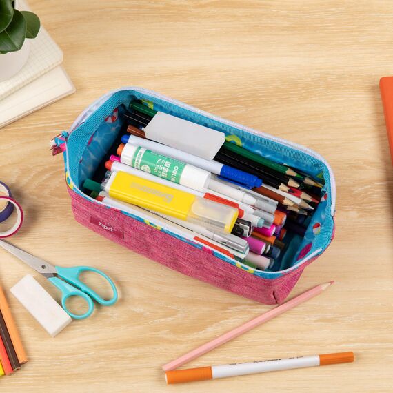 ZIPIT Lenny Federmäppchen für Mädchen, Großes Mäppchen für Schule und Büro, Etui mit breiter Öffnung, Federmappe Rosa