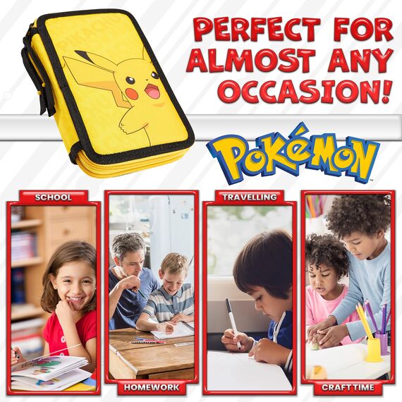 Pokemon Federmäppchen Jungen und Mädchen Mäppchen Gefüllt mit Schreibwaren Set Pikachu Geschenke für Kinder und Teenager (Pikachu)