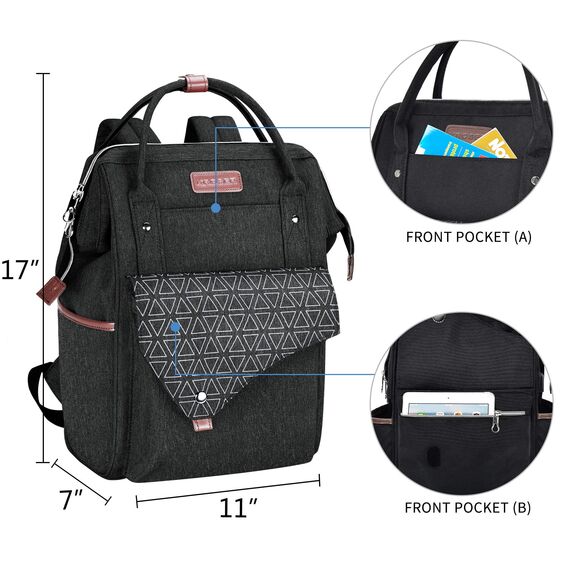 KROSER Rucksack Damen für Schule Laptop Rucksack 15,6 Zoll Schulrucksack Daypack wasserdichte für Universität/Reisen/Business/Arbeit Frauen/Männer, Schwarz