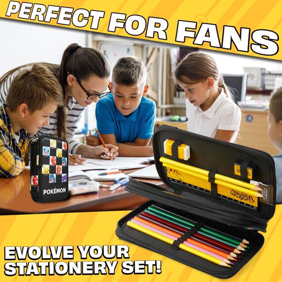 Pokemon Federmäppchen Jungen und Mädchen Mäppchen Gefüllt mit Schreibwaren Set Pikachu Geschenke für Kinder und Teenager (AOP Pokemon-Charaktere)