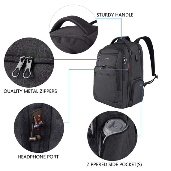 KROSER Laptop Rucksack Herren 17,3'' Business Rucksack Schulrucksack Großer Wasserdicht Taschen Reise Backpack Daypack für College/Männer/Frauen Schwarz MEHRWEG