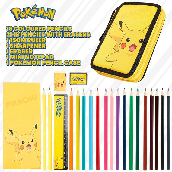 Pokemon Federmäppchen Jungen und Mädchen Mäppchen Gefüllt mit Schreibwaren Set Pikachu Geschenke für Kinder und Teenager (Pikachu)