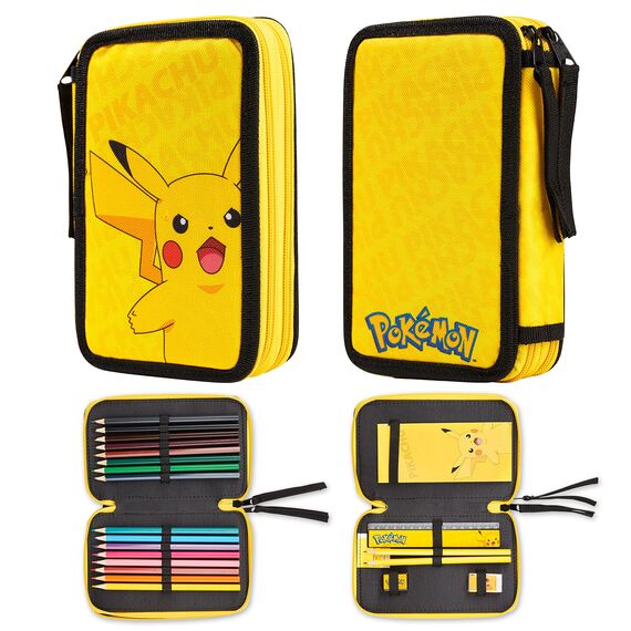 Pokemon Federmäppchen Jungen und Mädchen Mäppchen Gefüllt mit Schreibwaren Set Pikachu Geschenke für Kinder und Teenager (Pikachu)