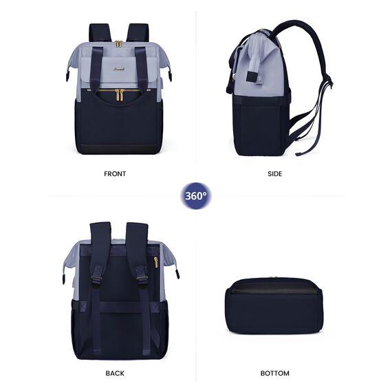 LOVEVOOK Rucksack Blau, Moderner Laptop Schulrucksack, Schultasche Teenager Backpack Women Elegant Tagesrucksäcke Handtasche 2 in 1, 17,3 Zoll für Uni Büro Arbeit, Hellblau & Marineblau