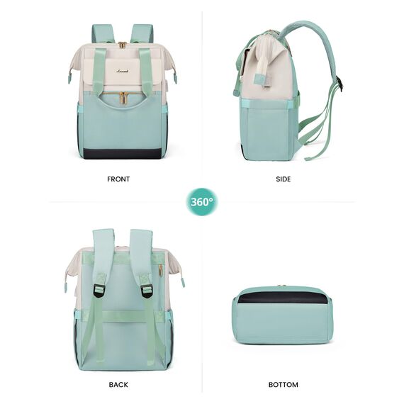 LOVEVOOK Rucksack Minzgrün, Moderner Laptop Schulrucksack, Schultasche Teenager Backpack Women Elegant Tagesrucksäcke Handtasche 2 in 1, 15,6 Zoll für Uni Büro Arbeit, Beige & Minzgrün