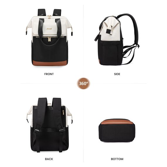 LOVEVOOK Rucksack Damen groß, 18 Zoll Laptop Schulrucksack Teenager, Arbeitstasche SChultasche mit USB, Backpack Women elegant, Tagesrucksack Handtasche 2 in 1 für Büro Uni Reise, Beige & Schwarz