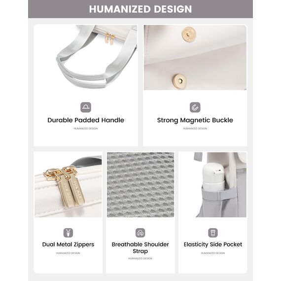 LOVEVOOK Moderner Laptop Rucksack, Schulrucksack Teenager Backpack Women Elegant Tagesrucksäcke Handtasche 2 in 1, 17,3 Zoll für Uni Büro Arbeit, Beige & Hellgrau