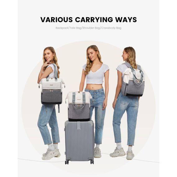 LOVEVOOK Rucksack Damen klein, Taagesrucksäcke Handtasche 2 in 1, Laptop Schulrucksack Wasserdicht, Schultasche Teenager Backpack Women elegant, Aebeitsrucksack 15,6 Zoll für Lehrer Urlaub Büro, Grau