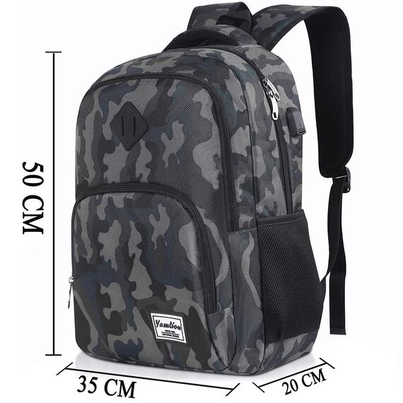 YAMTION Herren Rucksack,Schulrucksack Jungen Teenager mit mit USB-Ladeanschluss für Reisen Camping Schule Arbeit Büro