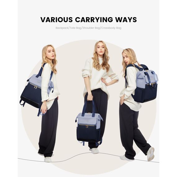 LOVEVOOK Rucksack Blau, Moderner Laptop Schulrucksack, Schultasche Teenager Backpack Women Elegant Tagesrucksäcke Handtasche 2 in 1, 17,3 Zoll für Uni Büro Arbeit, Hellblau & Marineblau
