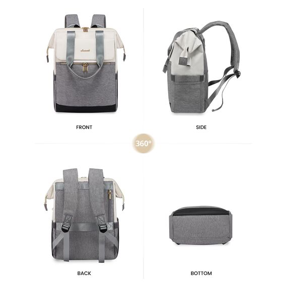 LOVEVOOK Damen Rucksack Modern, Laptop Schulrucksack Wasserdicht, Schultasche Teenager Backpack Women Elegant Tagesrucksäcke Handtasche 2 in 1, 17,3 Zoll für Uni Büro Arbeit, Beige - Grau