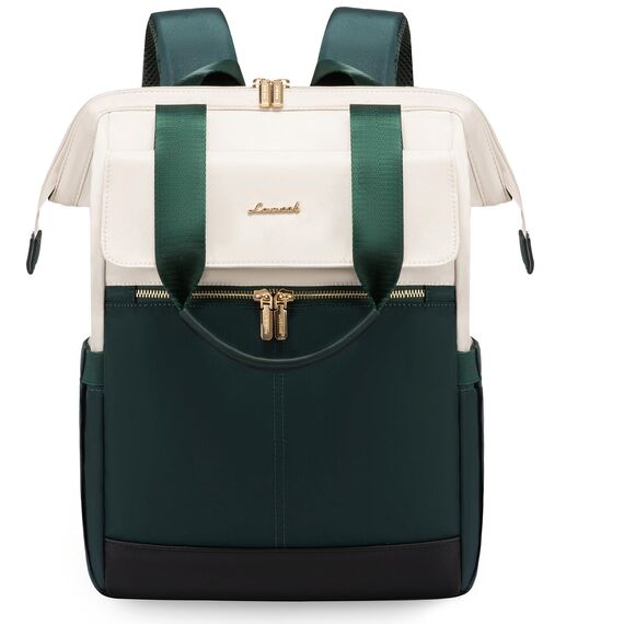 LOVEVOOK Rucksack Damen Grün, 15,6 Zoll Laptop Backpack, Tagesrucksäcke Handtasche 2 in 1, Arbeitstasche Women elegant, Lehrertasche Reiserucksack für Uni Büro Business, Beige-Grün
