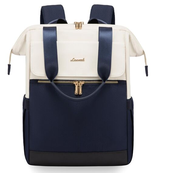 LOVEVOOK Rucksack Damen Blau, Schulrucksack Mädchen mit Laptopfach 15,6 Zoll, Rucksacktasche Damen 2 in 1, Wasserdichte Arbeitstasche Women elegant, Lehrertasche für Schule Uni Büro, Beige-Blau