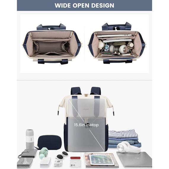 LOVEVOOK Moderner Laptop Rucksack, Schulrucksack Teenager Backpack Women Elegant Tagesrucksäcke Handtasche 2 in 1, 17,3 Zoll für Uni Büro Arbeit, Beige & Grau