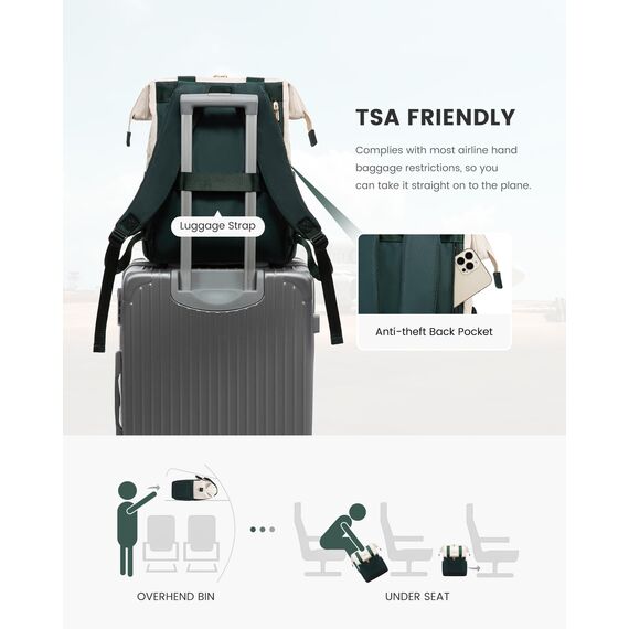 LOVEVOOK Rucksack Damen Grün, 15,6 Zoll Laptop Backpack, Tagesrucksäcke Handtasche 2 in 1, Arbeitstasche Women elegant, Lehrertasche Reiserucksack für Uni Büro Business, Beige-Grün