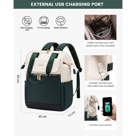 LOVEVOOK Rucksack Damen Grün, 15,6 Zoll Laptop Backpack, Tagesrucksäcke Handtasche 2 in 1, Arbeitstasche Women elegant, Lehrertasche Reiserucksack für Uni Büro Business, Beige-Grün
