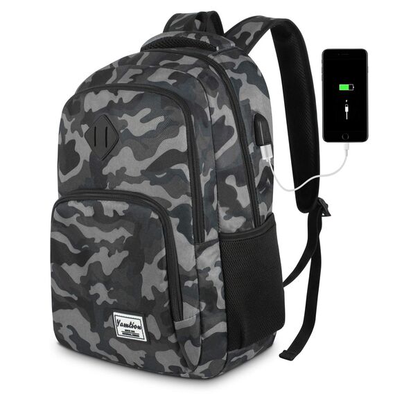 YAMTION Herren Rucksack,Schulrucksack Jungen Teenager mit mit USB-Ladeanschluss für Reisen Camping Schule Arbeit Büro