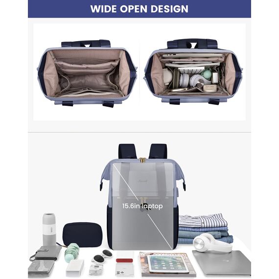 LOVEVOOK Rucksack Blau, Moderner Laptop Schulrucksack, Schultasche Teenager Backpack Women Elegant Tagesrucksäcke Handtasche 2 in 1, 15,6 Zoll für Uni Büro Arbeit, Hellblau & Marineblau