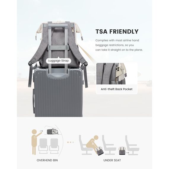 LOVEVOOK Rucksack Damen klein, Taagesrucksäcke Handtasche 2 in 1, Laptop Schulrucksack Wasserdicht, Schultasche Teenager Backpack Women elegant, Aebeitsrucksack 15,6 Zoll für Lehrer Urlaub Büro, Grau