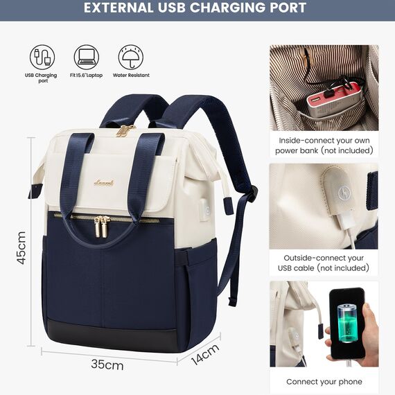 LOVEVOOK Moderner Laptop Rucksack, Schulrucksack Teenager Backpack Women Elegant Tagesrucksäcke Handtasche 2 in 1, 17,3 Zoll für Uni Büro Arbeit, Beige & Grau