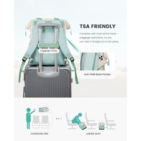 LOVEVOOK Rucksack Minzgrün, Moderner Laptop Schulrucksack, Schultasche Teenager Backpack Women Elegant Tagesrucksäcke Handtasche 2 in 1, 15,6 Zoll für Uni Büro Arbeit, Beige & Minzgrün