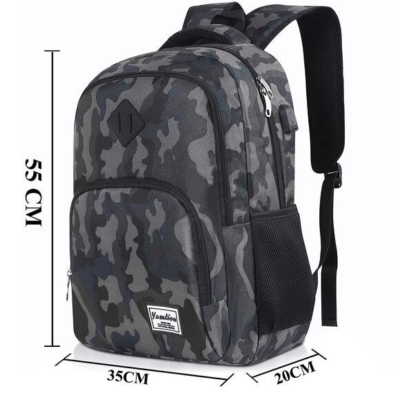 YAMTION Herren Rucksack,Schulrucksack Jungen Teenager mit mit USB-Ladeanschluss für Reisen Camping Schule Arbeit Büro 17.3 Zoll