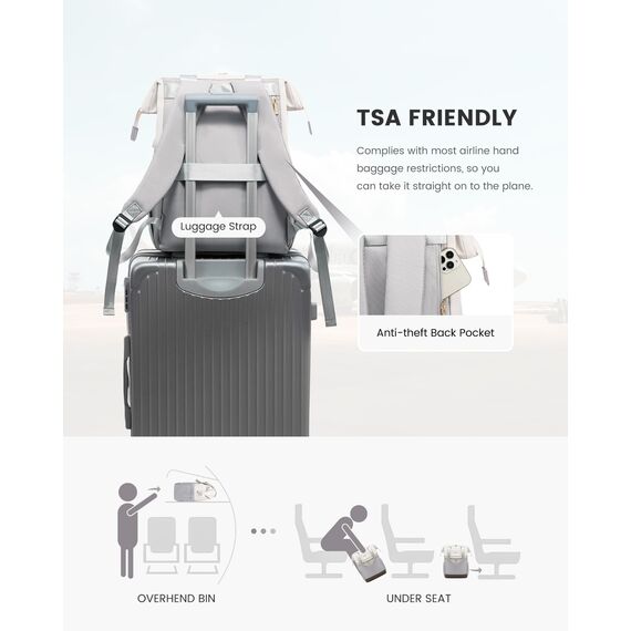 LOVEVOOK Damen Rucksack Modern, Laptop Schulrucksack Wasserdicht, Schultasche Teenager Backpack Women Elegant Tagesrucksäcke Handtasche 2 in 1, 15,6 Zoll für Uni Büro Arbeit, Beige - Hellgrau