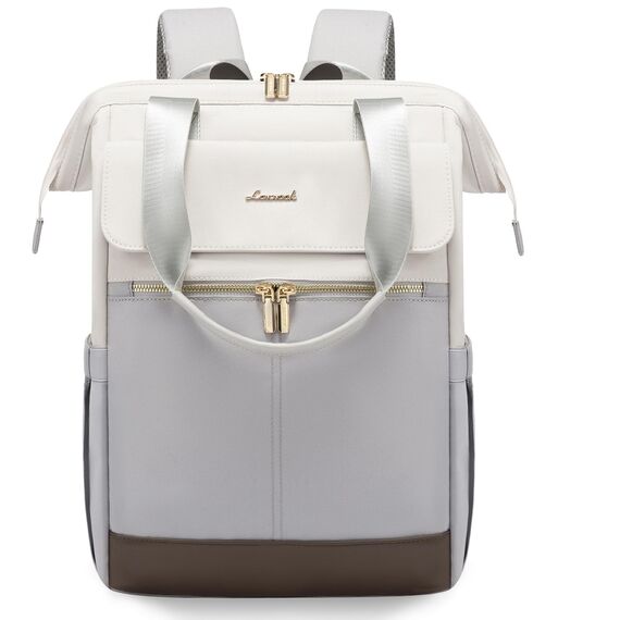 LOVEVOOK Damen Rucksack Modern, Laptop Schulrucksack Wasserdicht, Schultasche Teenager Backpack Women Elegant Tagesrucksäcke Handtasche 2 in 1, 15,6 Zoll für Uni Büro Arbeit, Beige - Hellgrau