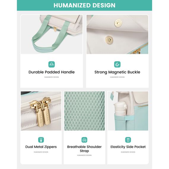 LOVEVOOK Rucksack Minzgrün, Moderner Laptop Schulrucksack, Schultasche Teenager Backpack Women Elegant Tagesrucksäcke Handtasche 2 in 1, 15,6 Zoll für Uni Büro Arbeit, Beige & Minzgrün