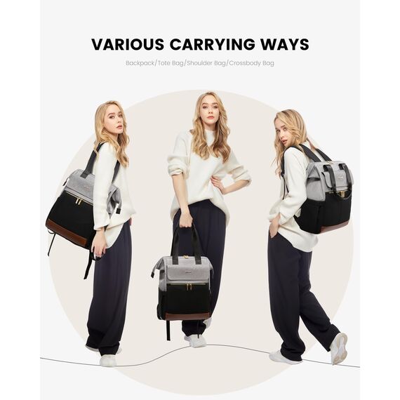 LOVEVOOK Rucksack Grau, Moderner Laptop Schulrucksack, Schultasche Teenager Backpack Women Elegant Tagesrucksäcke Handtasche 2 in 1, 17,3 Zoll für Uni Büro Arbeit, Grau & Schwarz