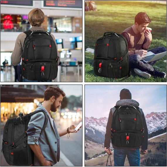 MATEIN Groß Laptop Rucksack Herren 50L, 17,3 Zoll Arbeit Wasserdicht Backpack Laptoptasche Reisen Rucksack, Schulrucksack Teenager Jungen Anti Diebstahl Business Schwarz