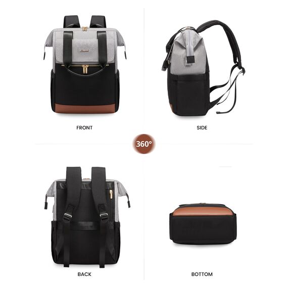 LOVEVOOK Rucksack Grau, Moderner Laptop Schulrucksack, Schultasche Teenager Backpack Women Elegant Tagesrucksäcke Handtasche 2 in 1, 17,3 Zoll für Uni Büro Arbeit, Grau & Schwarz